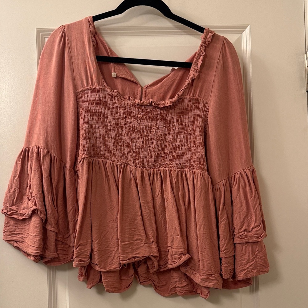 Pink Lily Ruffled Smocked Top - Pink